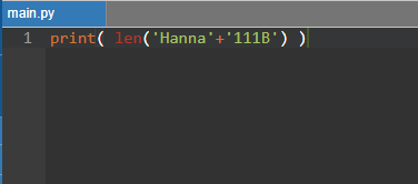 main.py 1 print(len(Hanna+111B) )