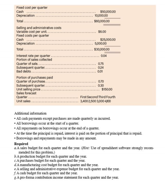 Fixed cost per quarter Cash $50,000.00 Depreciation .......... ........... 10,000.00 Total .................. ...............