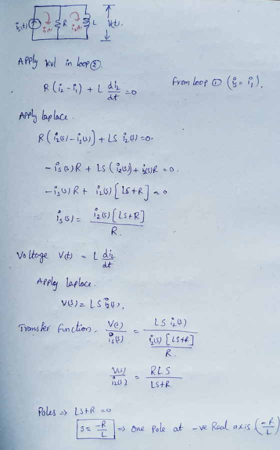 (is= i). Apply kul in Loop . R (-2) + dio from loop Apply taplace R(ize/ -1; )) + LS 12 03 0. - iss) R + Ls (RS) + SSR = 0. i