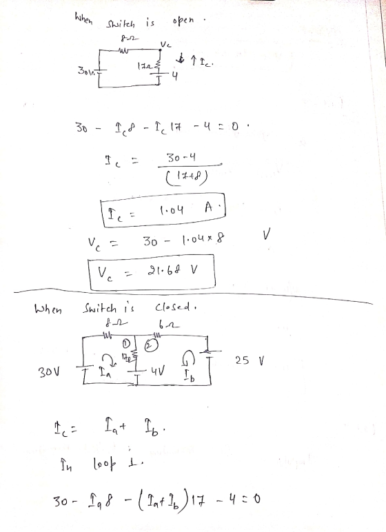 When switch is open Ve & ↑ he lar en Bolt 4 30 - led - Ic 17 -4.0: Ic 30-4 (1748) 1.04 A V - 30 - 1.04x8 ve 21.6d V When swi