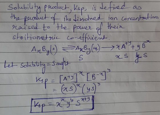 Solubility product ksp is defined as the product of its dissolved ion concentrations raised to the power of their stoitiometr