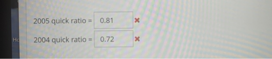 2005 quick ratio = 0.81 HC 2004 quick ratio = 0.72