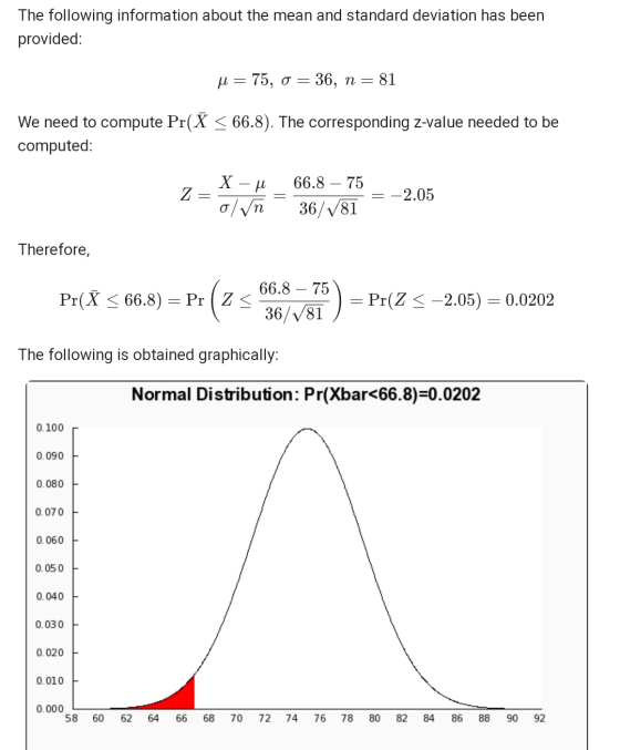 The following information about the mean and standard deviation has been provided: A = 75, 0 = 36, m = 81 We need to compute
