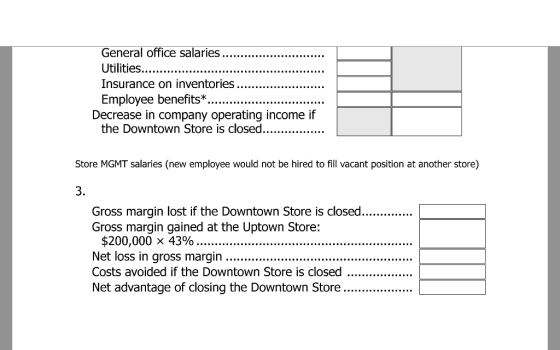 General office salaries Utilities...... Insurance on inventories Employee benefits*. Decrease in company operating income if
