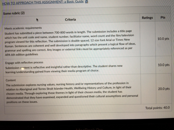 HowTOAPPROACHTHISASSIGNMENLaBasicGuide a Some rubric (2) Criteria Ratings Pts Meets academic requirements Student has submitt