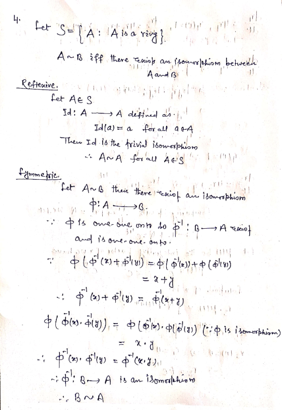 ! TA is a râng ? rang AnB iff there rexists an isomer chism between A and B ! Reflexive. fet AES Id: A -> A deftinedd asin!!