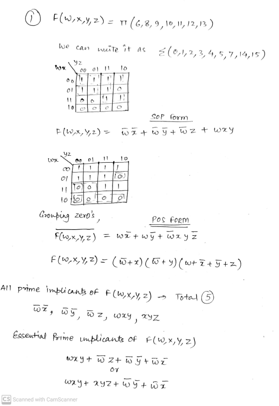 FW,X,Y, 2) = || (6,8,9,10,11,12,13 ) we can write it as *(0,1,2,3,4,5,7,14,15) у 2 00 01 11 10 | ! - - 11 11 SOP form FW,X,Y,