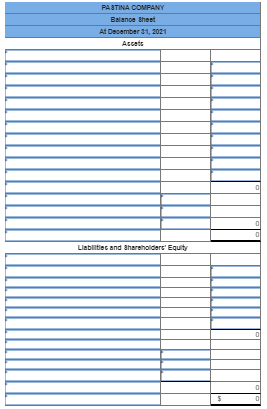 PASTINA COMPANY Balanoe Bheet At December 31, 2021 Ascats Liablitiec and Shareholders Equity