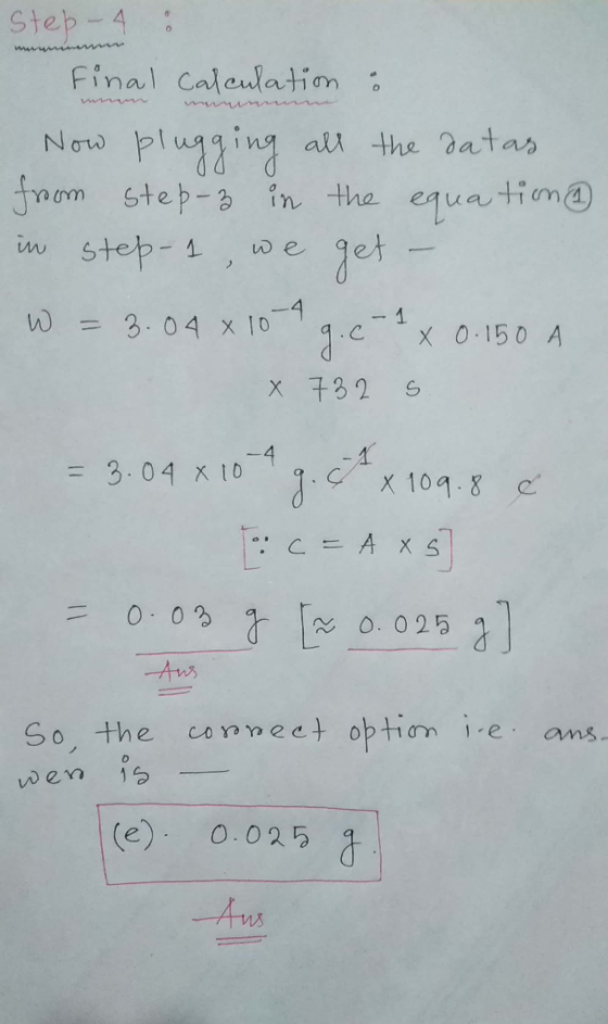 - 1 Step-4 Final Calculation : Now plugging all the datas. from step-3 in the equation in step-1, we get . . W = 3.04 x 1079