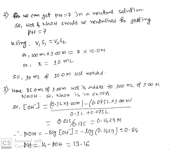 2 Pes we can get pH=7 in a neutral solution. 1. So, Hel & NaOH should be nenbertised fes gelting 1 pH=7 using, v,S, = V₂62 ,