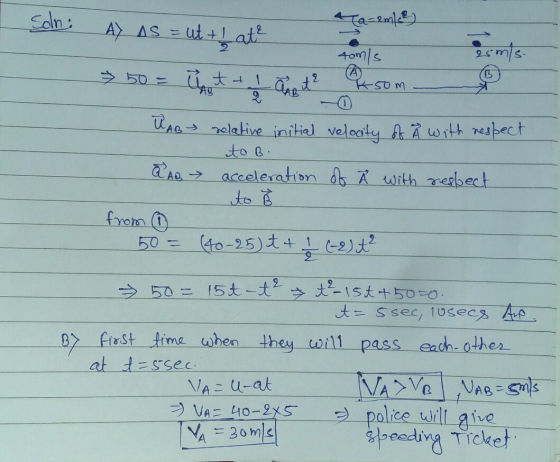 Son: A) AS = ut +L at 4a-2m3) 40m/s isms. → 50 = Unt - Krom 2 AB UAB relative initial velocity of Å with respect to B. a AB a