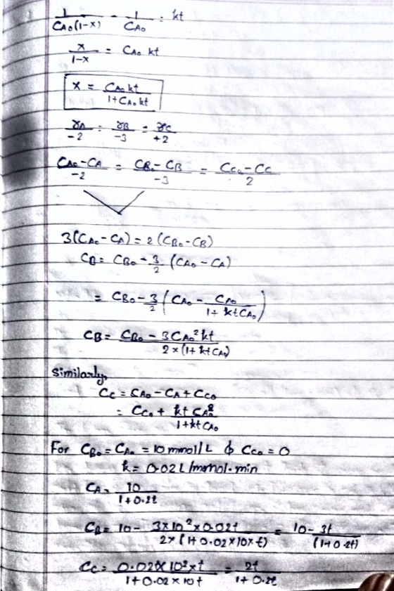 CAO CAOlI-x : -x CAe kt X C kt CA kt -2 -3 2 Ca-Ce - C&-CR -3 -2 2 3CA-CA) Ce-CR) C Cao -3 (CA, - Ca) CAe 1+ktCA CB Cra-sCAt