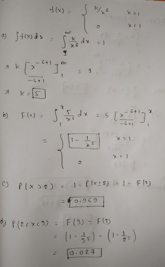 f(x) = s k/6 NDI noi HCl a) Stix de Kdo al J > 6 - 6+) &k=15 b) Fla) = Ses parede = 5 [x - Etligt ali C) Plxsq) - Pixse) = 1