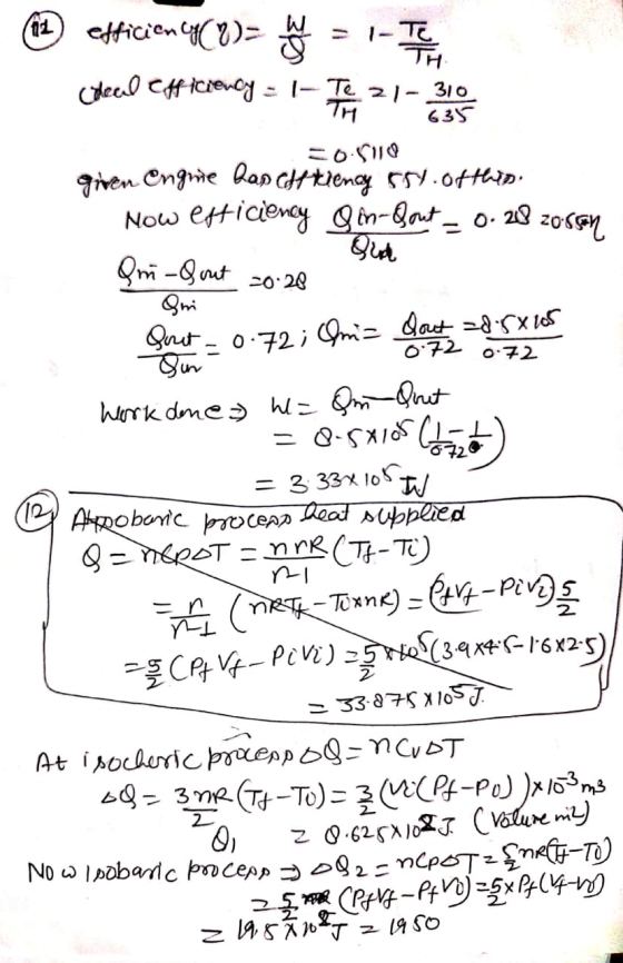 12 310 635 efficiency (8) = 4 = 1-TC -Te TH coreal efficiency = 1- Te zi- TH 50-5110 given Engine hap chilency 551 otthis. No