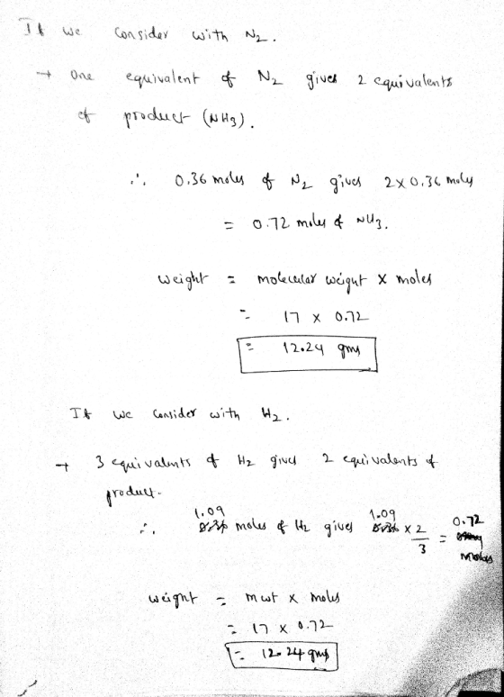 → one equivalent t NL gives 2cquivale 0,36 mdw, 12.2q m 3c似.valm ty t H2 g,vai 2 guval anby 1.09 o.72