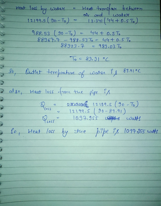 Heat loss by water 12199.5 (go-To) Heat tronsfor between 12.341(44+0.57) air and water 988.53 (go-To) 44+ 0.5 To 88967.7 988.