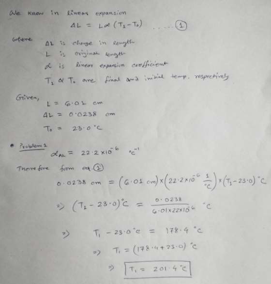 We Knar, in eene a expansion d is linear expansum cretAaen Giver L 4レ20.0238 cm To 23.0。 OC 0238 ジ (11-23.0)。 う !T, 201.4℃
