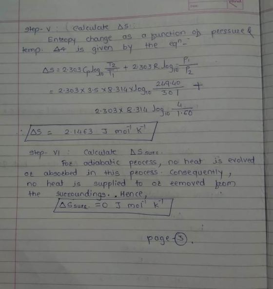 peessure & step-v (calculate as: Entropy_change as a function of temp. as is given by the ear- AS: 2.303 (pdog. t + 2:303 R J