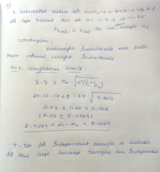 d) tabulcatel sale to n clon t ヒcal So use antept Ho 丨 8-53 + 5.47891 t tt 8 independent somp suitab thig cose becauje Samp