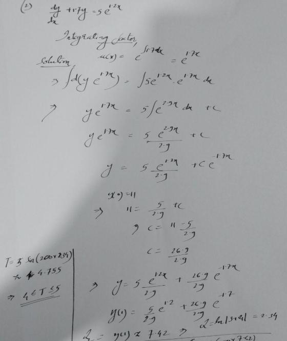 dy trzy-sex Integrating factor, won solution, use the in = e dly eng - Isern um de gem - 5ler de che 7 Ce y = 5 Cem 400+41 I