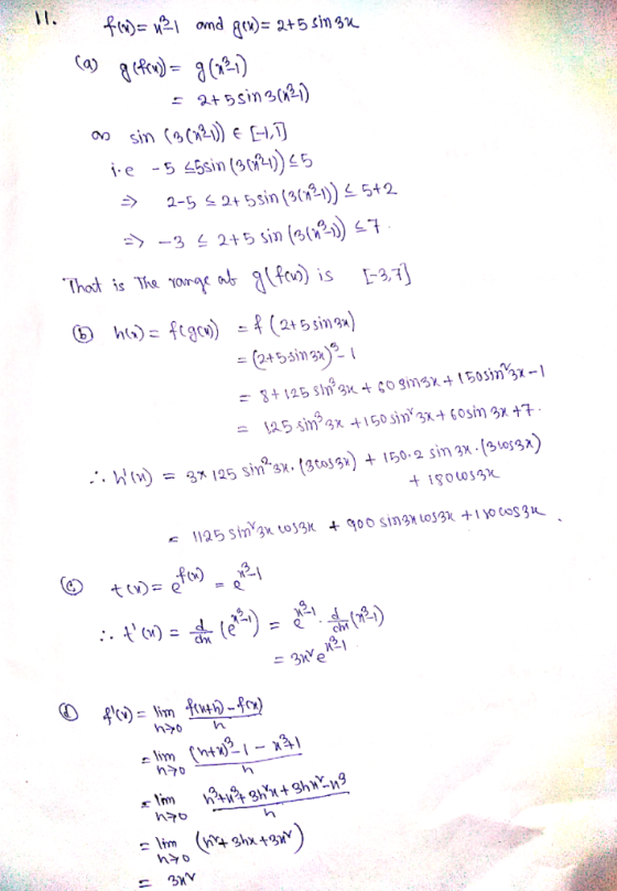 f(x) = 431 and gen) = 2+5 sin zu (a) gifcm) = g(121) = 2+5 sin 3(421) an sin (3 (131) € 61,) je -5 <5sin (3421) 45 => 2-5 < 2