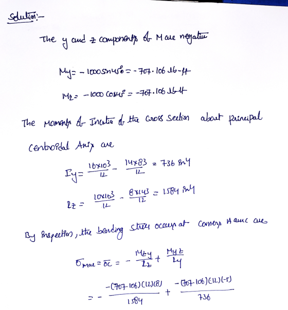Solution- The g and z components of Mare negatiu Mys - 1000 Snus6 = -707.106.16-44 M2= -1000 Conus = -707.106 lblH The moment