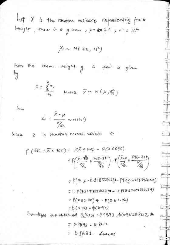 het X is the random variable representing fruit height, then it is given , M = 269711 , 02216² Xa N(711, 162) Then the mean w