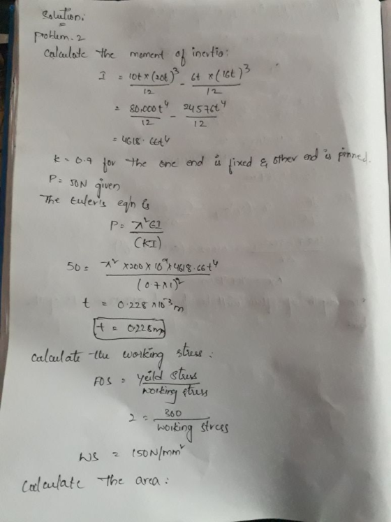 Calculele-the moment inevfo. ろ 12. 즈 go.cco t 4 2457cty 12- sthev The Eulers elnG CKI) (01) working Strces Col ate the ara
