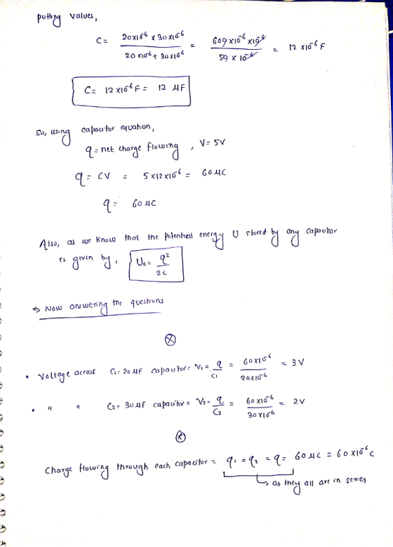 puthyq value, 129 χιδ6 x19夕 Sn ca equahon, 60 시C 2 C C2 4- Charge Ho throug each capadbr as hey all art n Sene