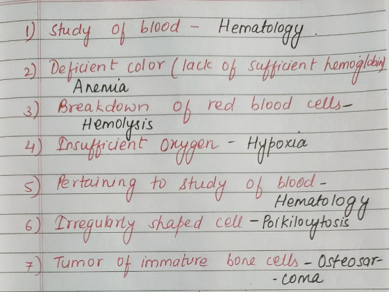 Алеша u study of blood - Hematology 2) Deficient color (lacle of sufficient hemoglobing 3) Breakdown of red blood cells- 4) I