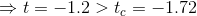 \Rightarrow t=-1.2>t_{c}=-1.72