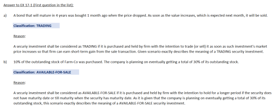 Answer to EX 17-1 (First question in the list): a) A bond that will mature in 4 years was bought 1 month ago when the price d