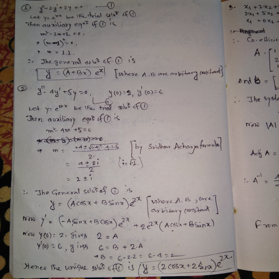 3. x + 2x2+1 234 + 5x2 + x + 0x2 - Co-efficie- Ari 2 y-2y+zy ... - Let yo ex be the trial solub of Then auxiliary egun of is