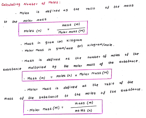 Calculating Numbeo Moles: . Mole:s is defined as the ya tid of the mass to the molar mass mass (m) Moles (n)? Molar mass (M)
