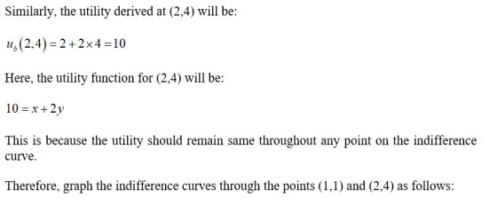 Similarly, the utility derived at (2,4) will be: u (2,4) 2+2x4 10 Here, the utility funion for (2.4) will be 10-x+2)y This is