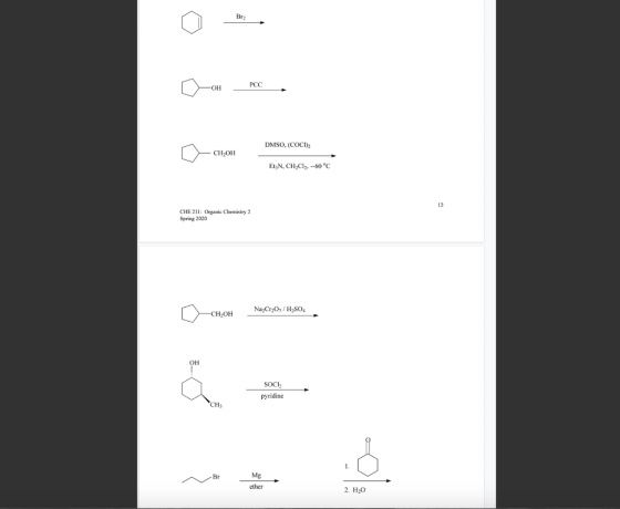 o anon DMSO, (COC), - CHOH Et;N, CH2Cl2, --60°C CHE 211: Organic Chemistry 2 Spring 2020 | Nazr20/ H2SC -CH2OH : SOCI pyridin