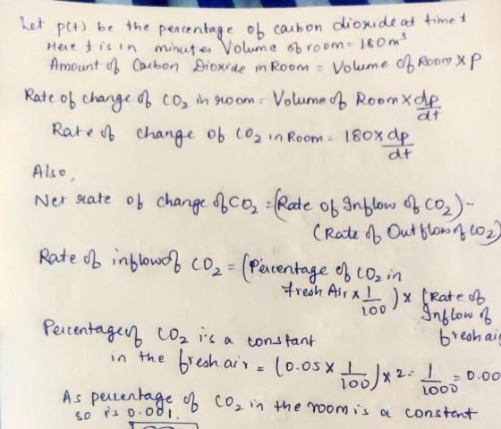 dt dt het PCt) be the percentage of carbon dioxide at timet Here tis in minutes Volume of room= 180m Amount of Carbon Dioxide
