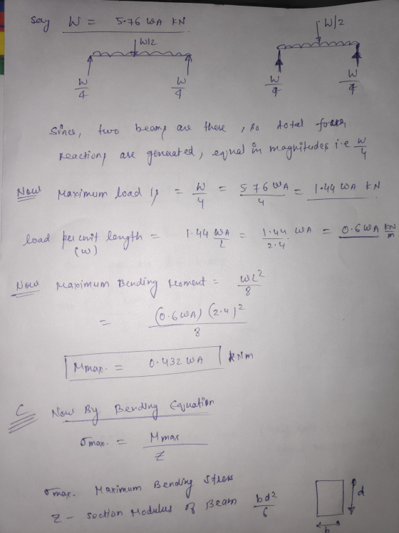 say W = 5.76 WA KN W/2 W12 w 34 ale * these 180 since, Reactions two beamp are these total footh are generated, equal in magn