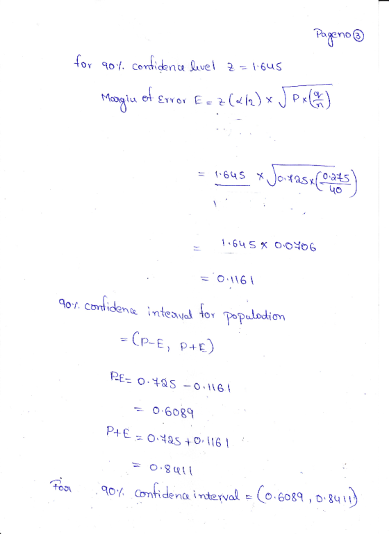 Pageno for 904. confidence level 2 = 1695 Magiu of er or E= z[xla) x JPG CHO = 4.645 Joxas Coats) 1.645% 00406 . =0.1161 907