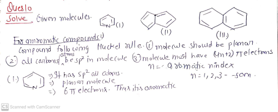 (10) (11):) Questo Solve Given molecules. G For amidumatic compounds compound following Huckel alle. O molecule should be plo