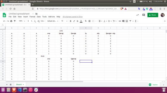 En * O (91%) 0 7:39:24 PM O Untitled spreadsheet - Google Sheets - Brave t Untitled spreadsheet - Goo x + OD C D https://docs