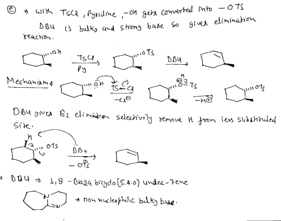© * with Tsce Pyridine -on gets convertee a, Pyridine ,-on gets converted into -OTS Bu is bulky and strong base so gives elim