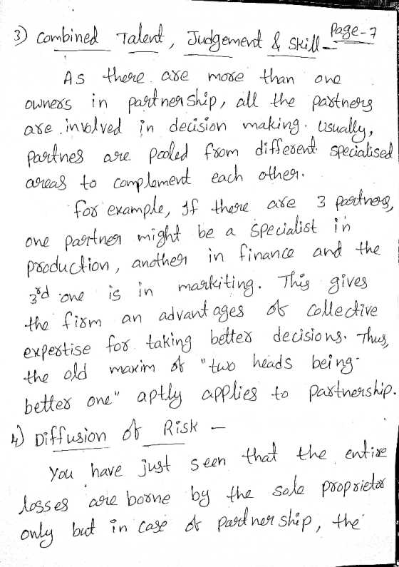 3) combined Talent, Judgement & Skill Page 7 . As there are more than one owners in partner ship, all the partners are involv