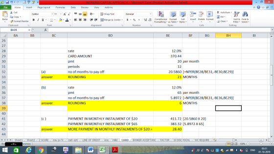 WORKING CAPITAL APPROACH - Microsoft Excel (Product Activation Failed) Review View Add-Ins File Home Insert Page Layout Formu
