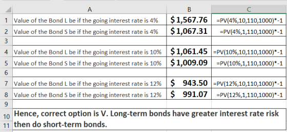 B C. 1 Value of the Bond L be if the going interest rate is 4% 2 Value of the Bond S be if the going interest rate is 4% | $1