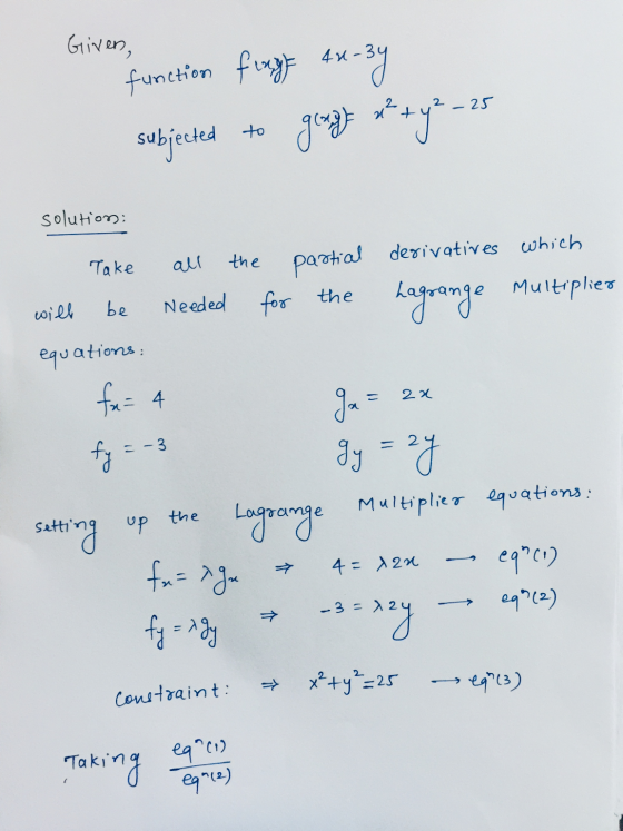 Given, function finger 4x-3y google tye - 25 subjected to solution: Take all will the partial derivatives which for the Lagra