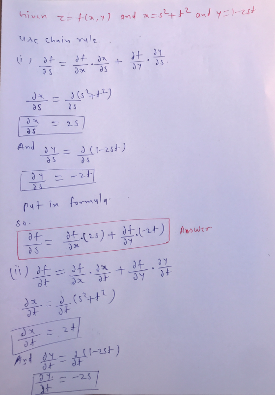 Given z=f(x,y) and a=52t2 and y=1-25t use chain rule. ole e (64+2 ds And y = (1-25+) P = -24 put in formula of = .(25) + 4.(-