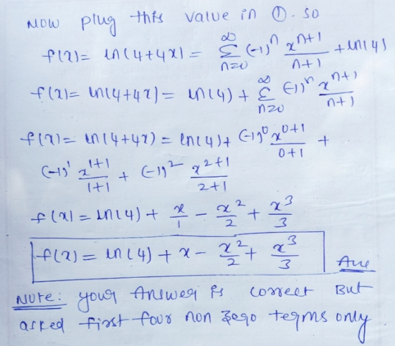 f(2)= in 14+47) = in 14) + Ŝ Ena Now plug this value in o.so five in (4+4x) = Ĉ CUN nzo anti tenius 0+) nt) nt) nzo 0+1 + 0+1