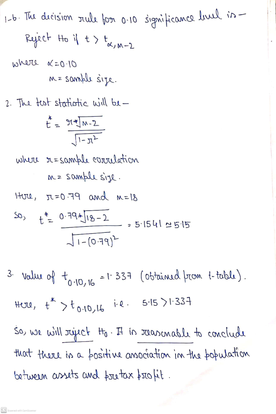 | -6. The decision seule for 0.10 significance level in Reject Ho if t> *<, M-2 where x=0.10 Mz sample size. 2. The test stat