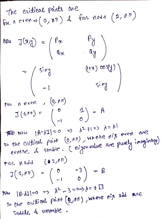 the critical points are for nevenas (0,07) & for nodd (2,07) Now Jony Pre Py Que Qy siny (1+) costs -1 sing conn) For n even